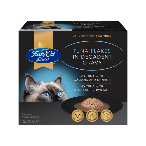 Fussy Cat Luxe Tuna Flakes in Decadent Gravy 12x70g