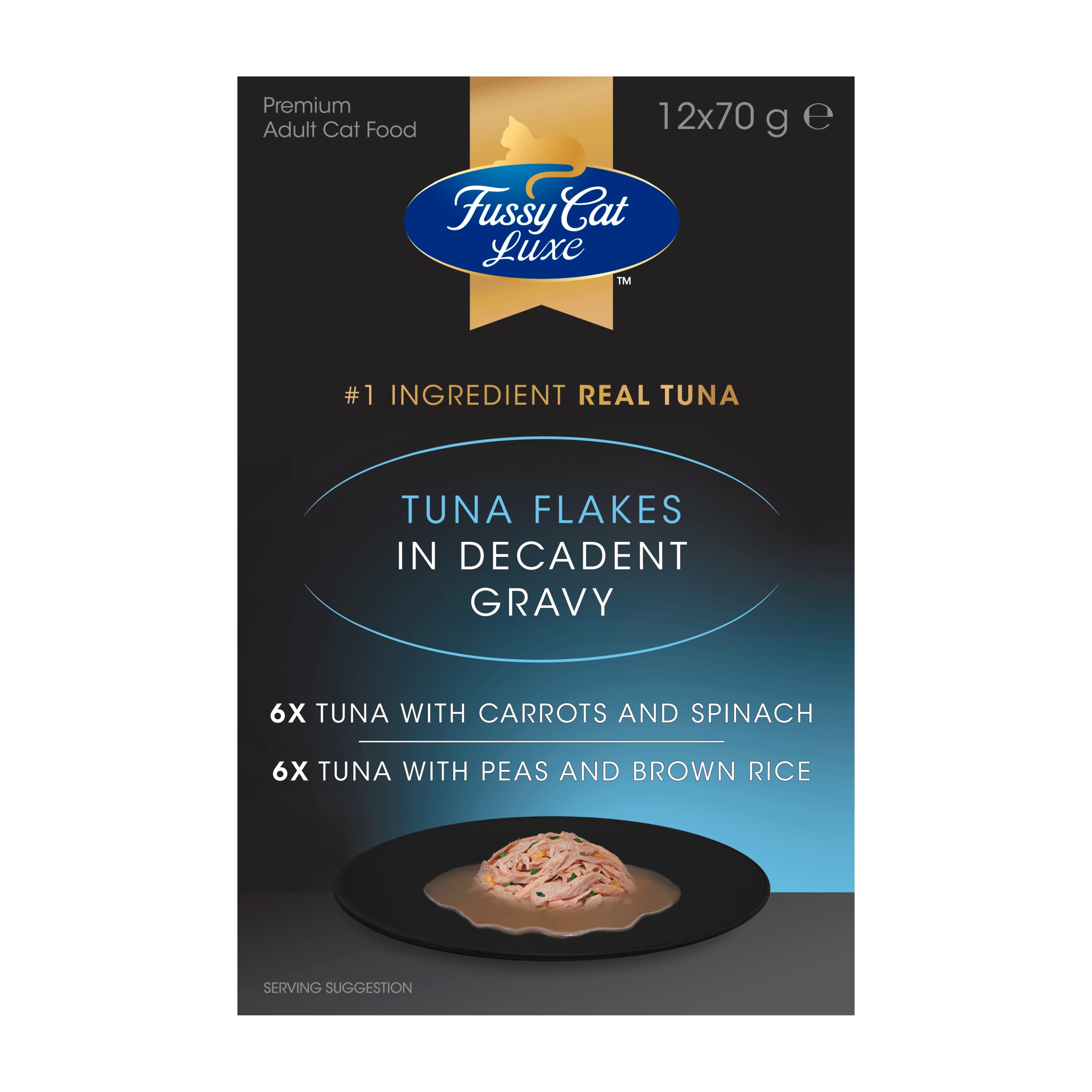 Fussy Cat Luxe Tuna Flakes in Decadent Gravy 12x70g