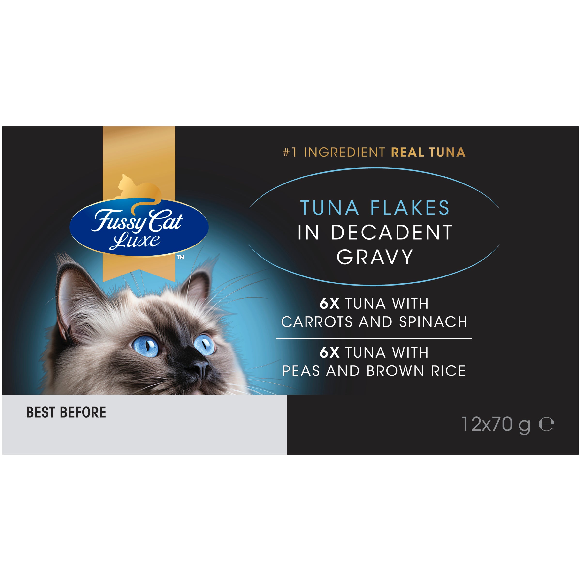 Fussy Cat Luxe Tuna Flakes in Decadent Gravy 12x70g