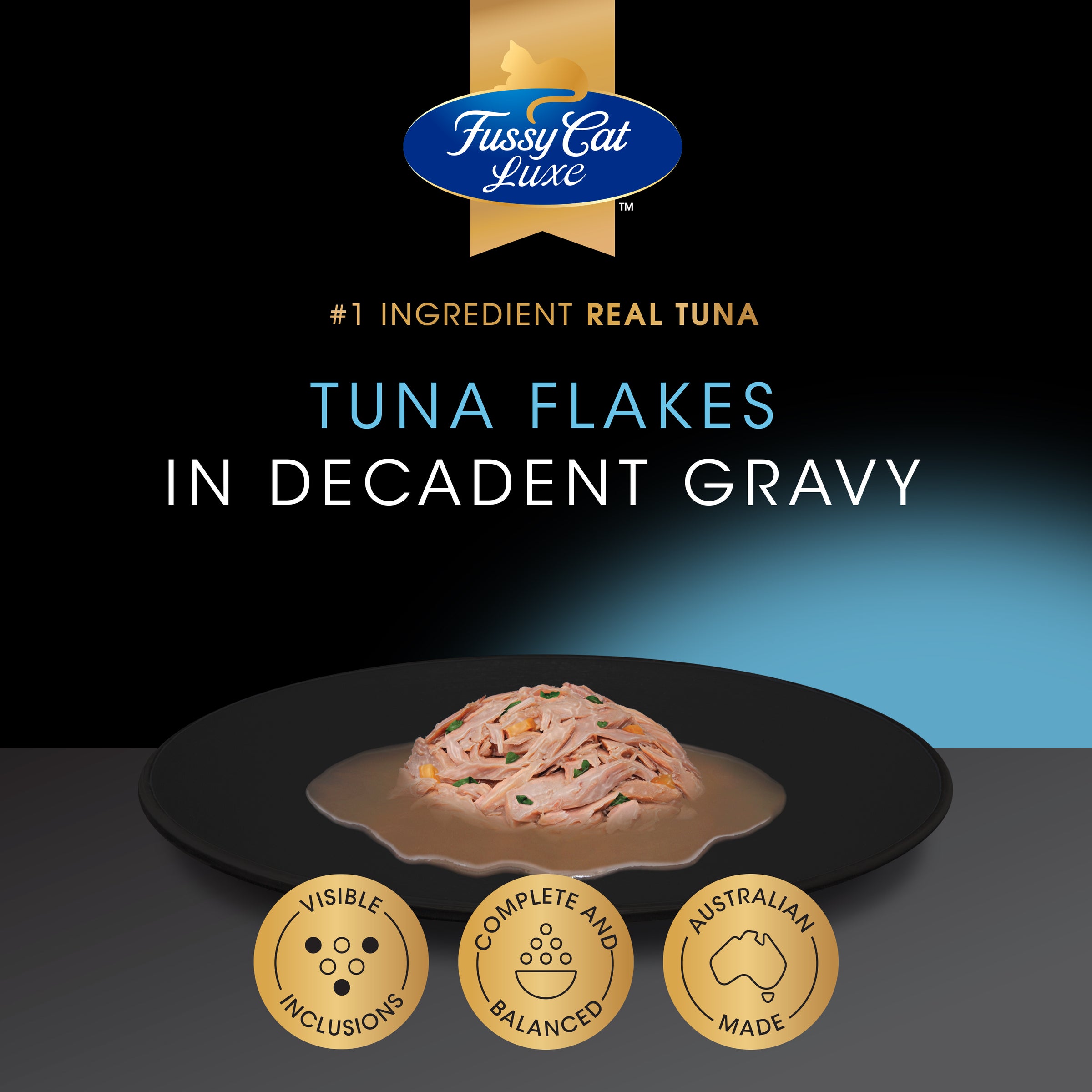 Fussy Cat Luxe Tuna Flakes in Decadent Gravy 12x70g