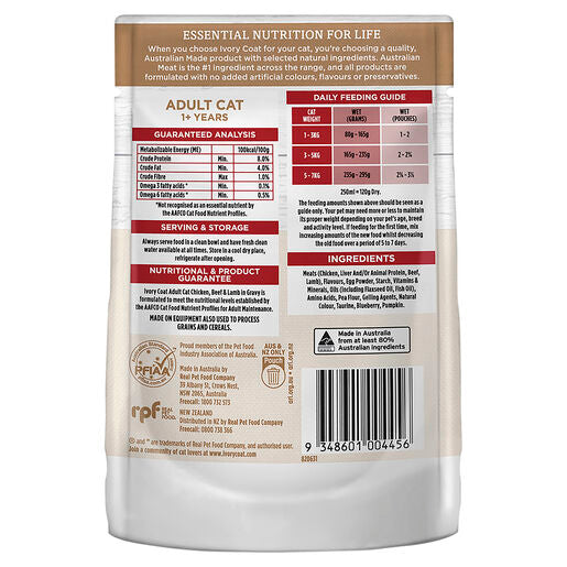 IVORY COAT Grain Free Adult Wet Cat Food Chicken, Beef & Lamb in Gravy 85g