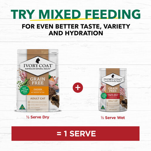 IVORY COAT Grain Free Adult Wet Cat Food Chicken, Beef & Lamb in Gravy 85g