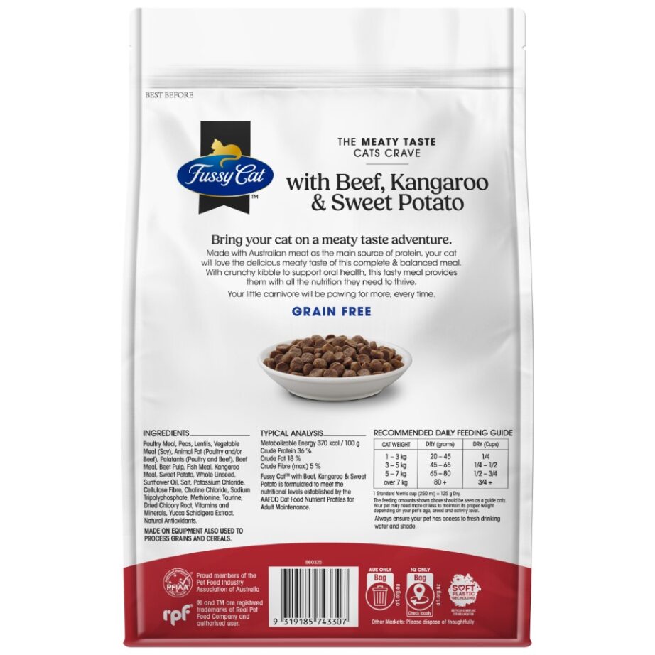 Fussy Cat Grain Free Beef and Kangaroo with Sweet Potato Dry Cat Food 2.5kg