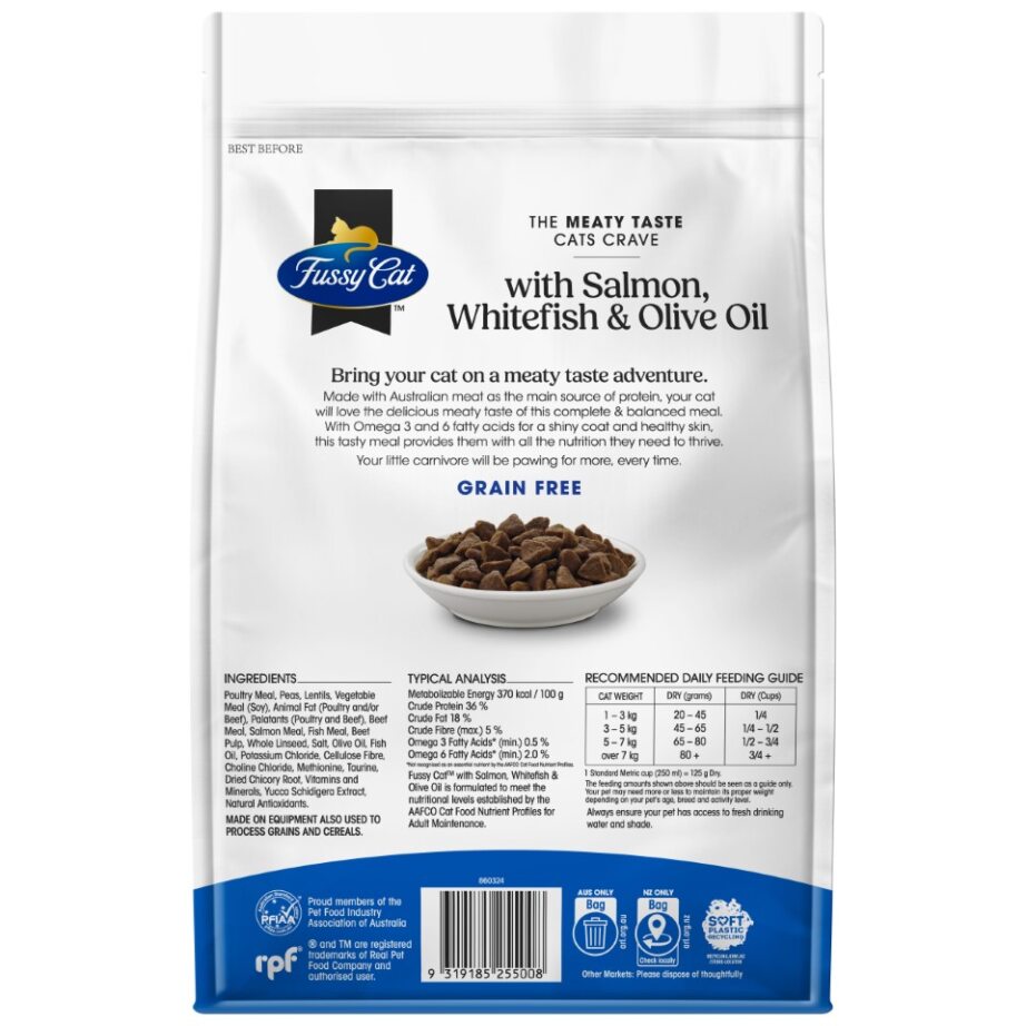 Fussy Cat Grain Free With Salmon, Whitefish & Olive Oil Dry Cat Food 2.5kg