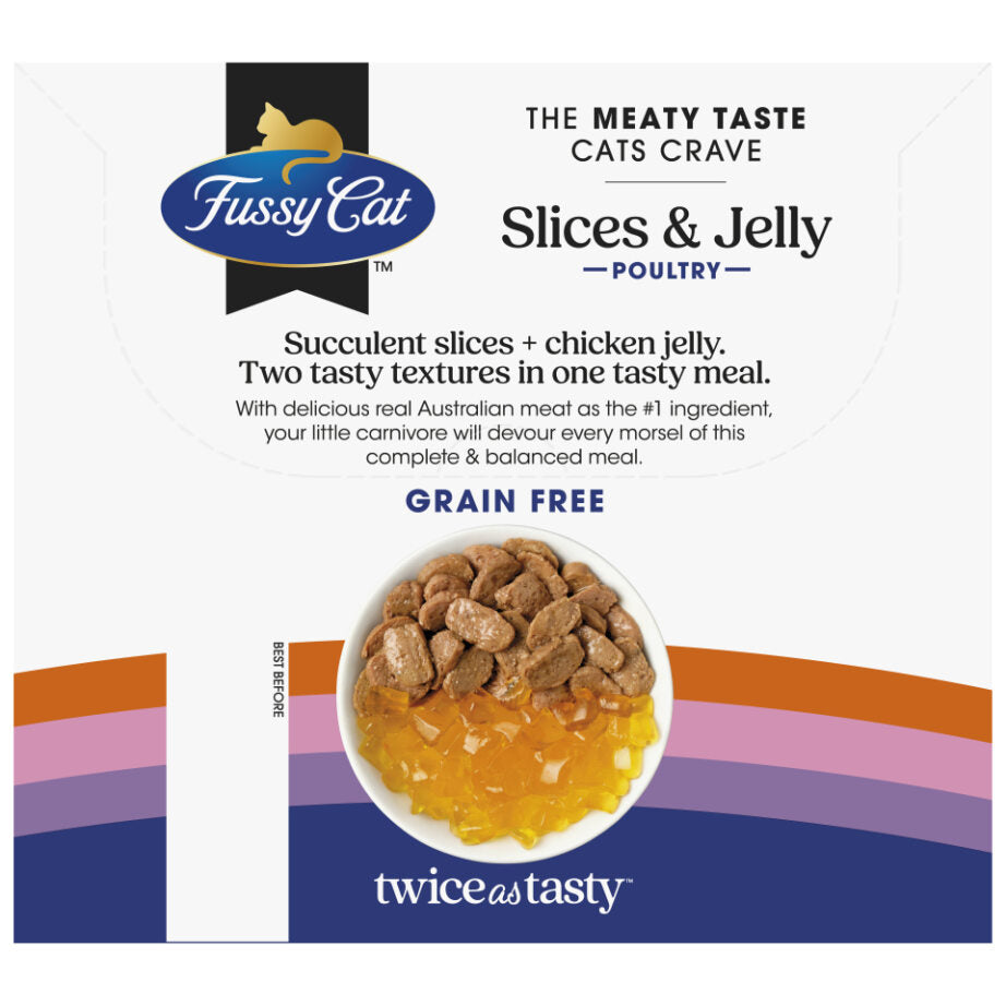 Fussy Cat Twice as Tasty Grain Free Slices & Jelly Poultry Wet Cat Food 12x80g