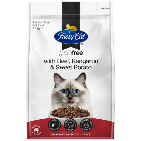 Fussy Cat Grain Free Beef and Kangaroo with Sweet Potato Dry Cat Food 2.5kg