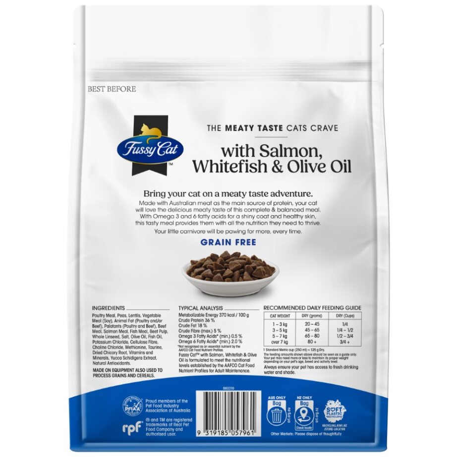 Fussy Cat Grain Free With Salmon, Whitefish & Olive Oil Dry Cat Food 500g