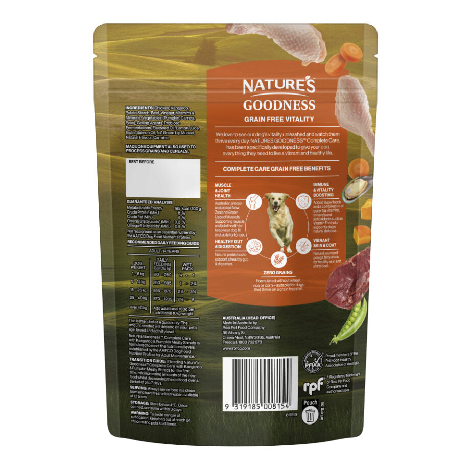 Natures Goodness Grain Free Complete Care Meaty Shreds With Kangaroo & Pumpkin 250g