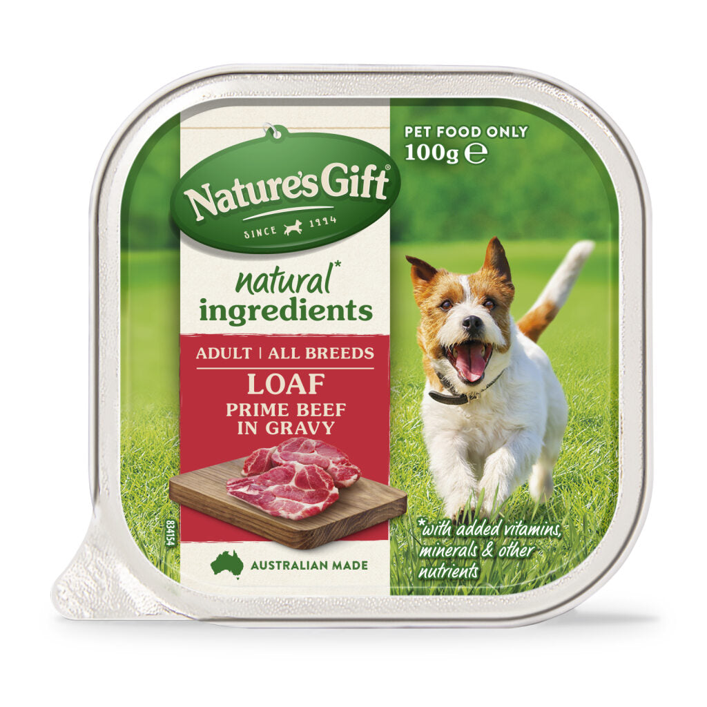 Nature's Gift Prime Beef in Gravy Loaf Adult Wet Dog Food 6 x 100g Trays