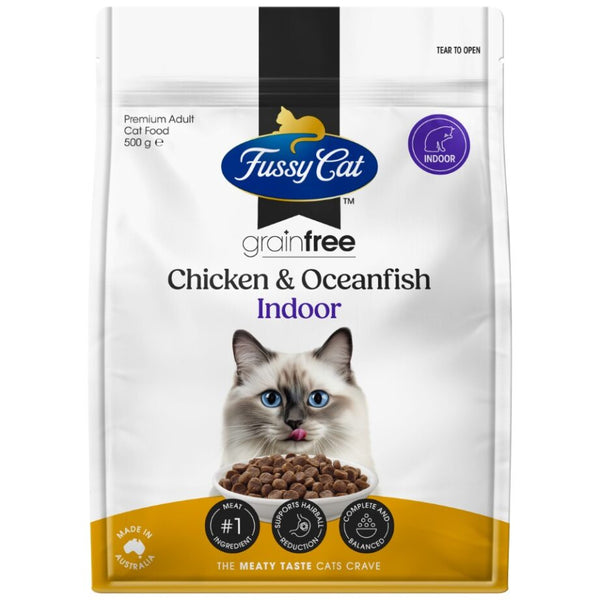 Fussy Cat Grain Free Indoor Chicken & Oceanfish Dry Cat Food 500g