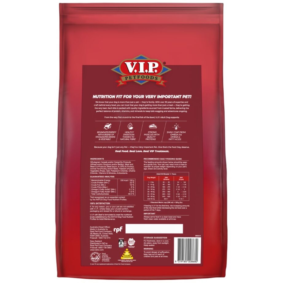 V.I.P. Petfoods Adult Dog Dry Food With Beef 20kg