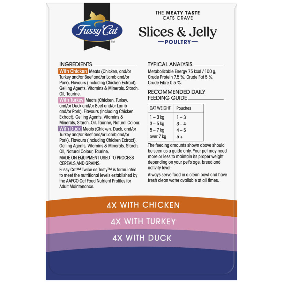 Fussy Cat Twice as Tasty Grain Free Slices & Jelly Poultry Wet Cat Food 12x80g