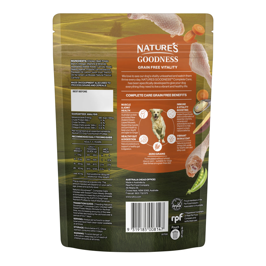 Natures Goodness Grain Free Complete Care Meaty Shreds Chicken with Sweet Potato 250g