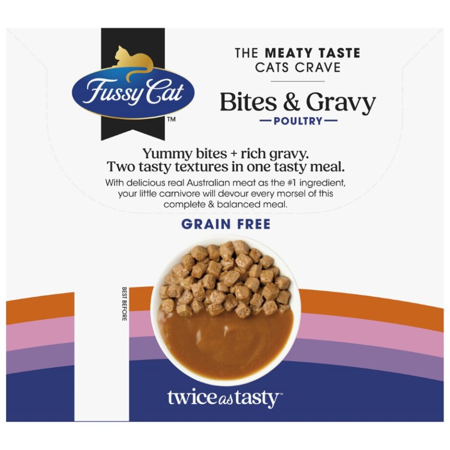 Fussy Cat Twice as Tasty Grain Free Bites & Gravy Poultry Wet Cat Food 12x80g
