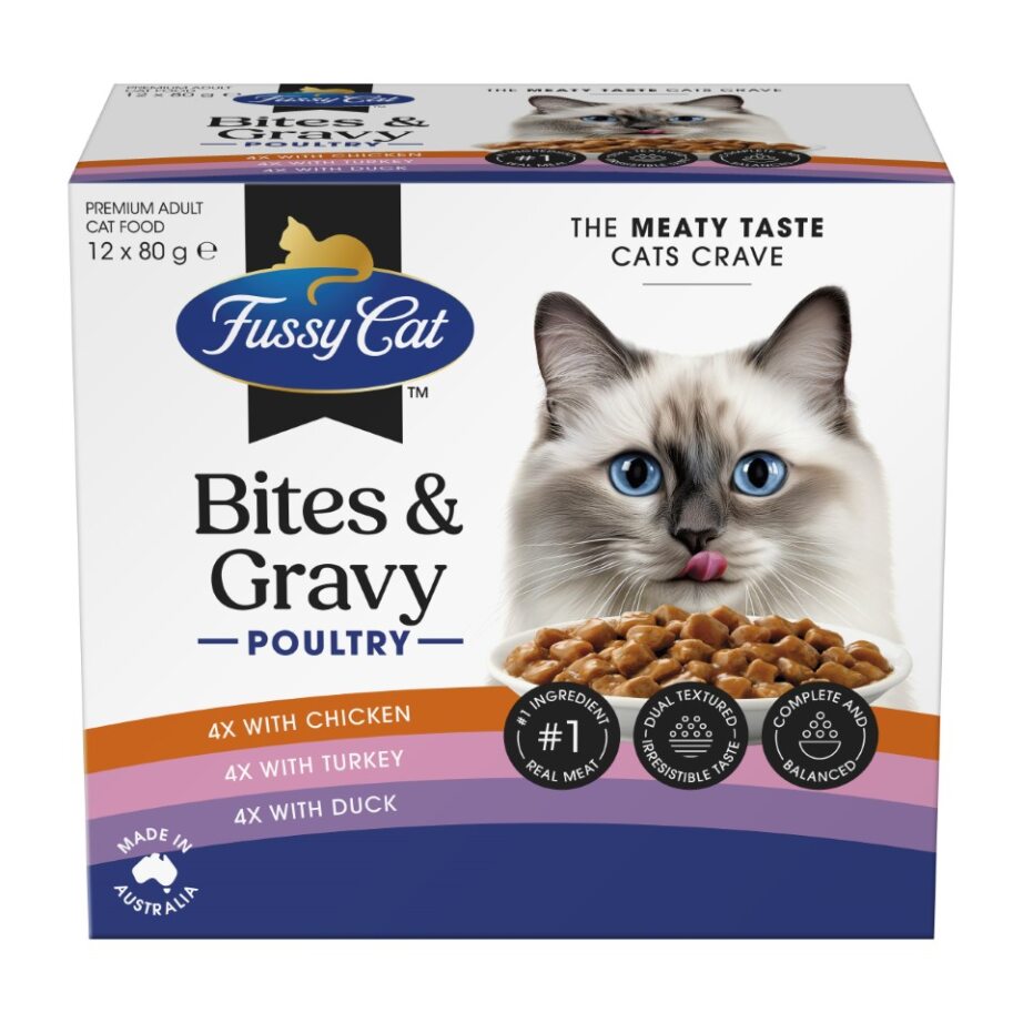Fussy Cat Twice as Tasty Grain Free Bites & Gravy Poultry Wet Cat Food 12x80g