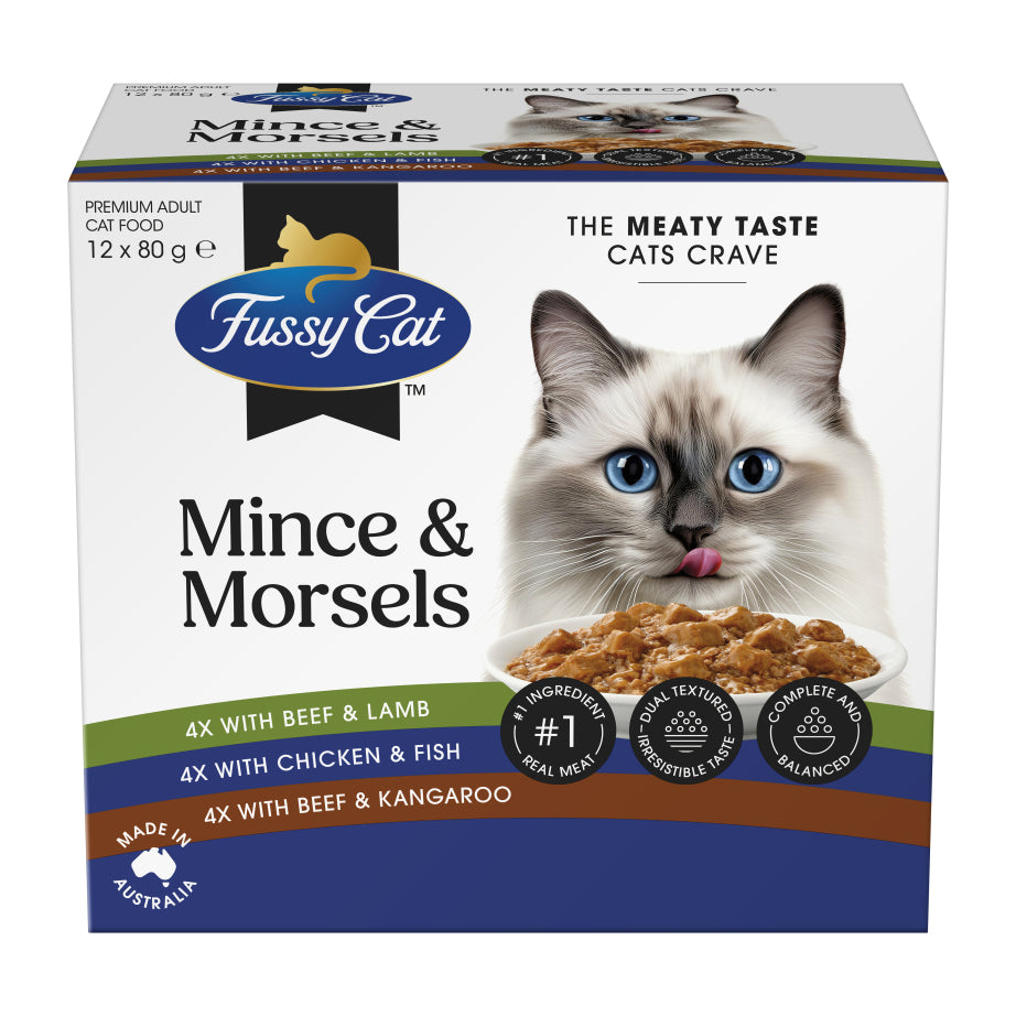 Fussy Cat Twice as Tasty Grain Free Mince & Morsels Wet Cat Food 12x80g