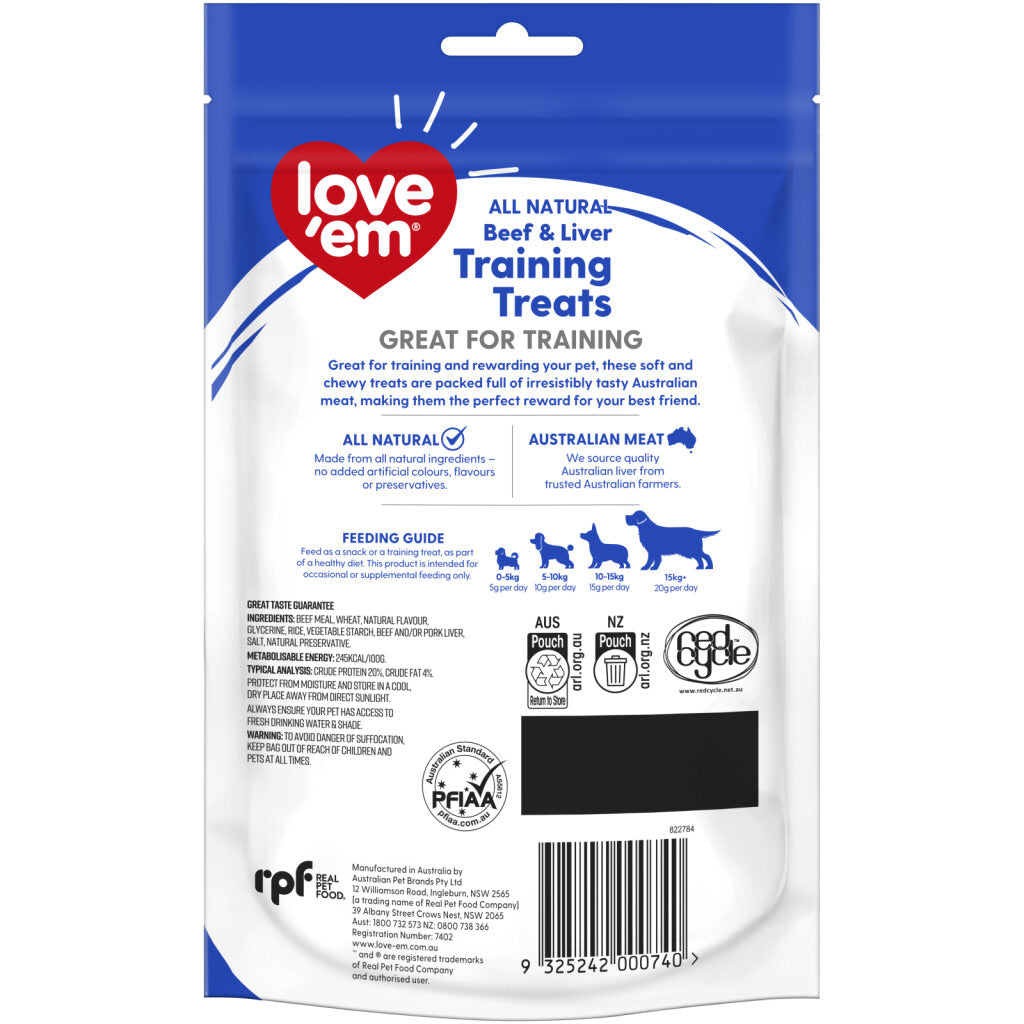 love'em Beef & Liver Training Treats Dog Treats 200g