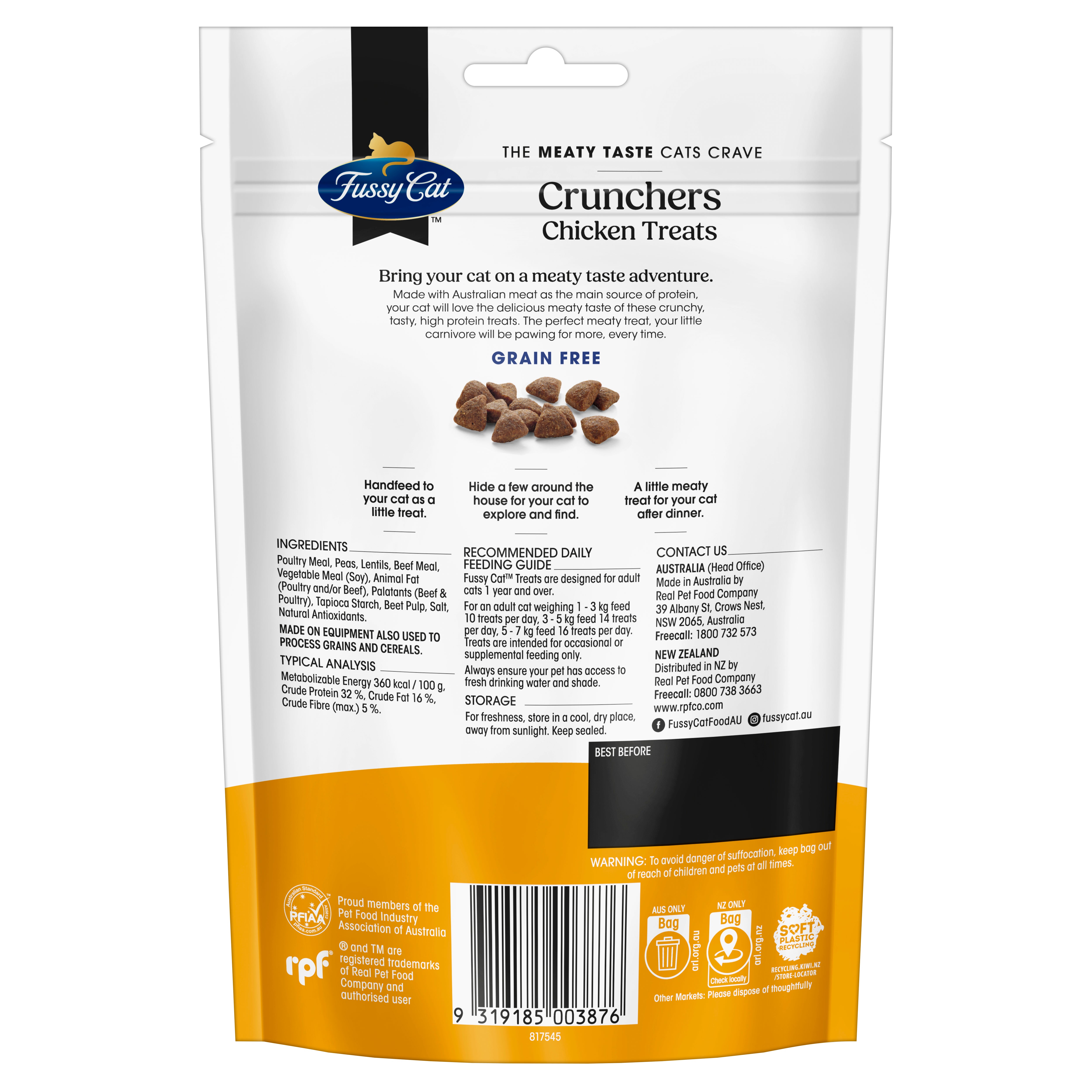 Fussy Cat Grain Free Crunchers Chicken Cat Treat 100g