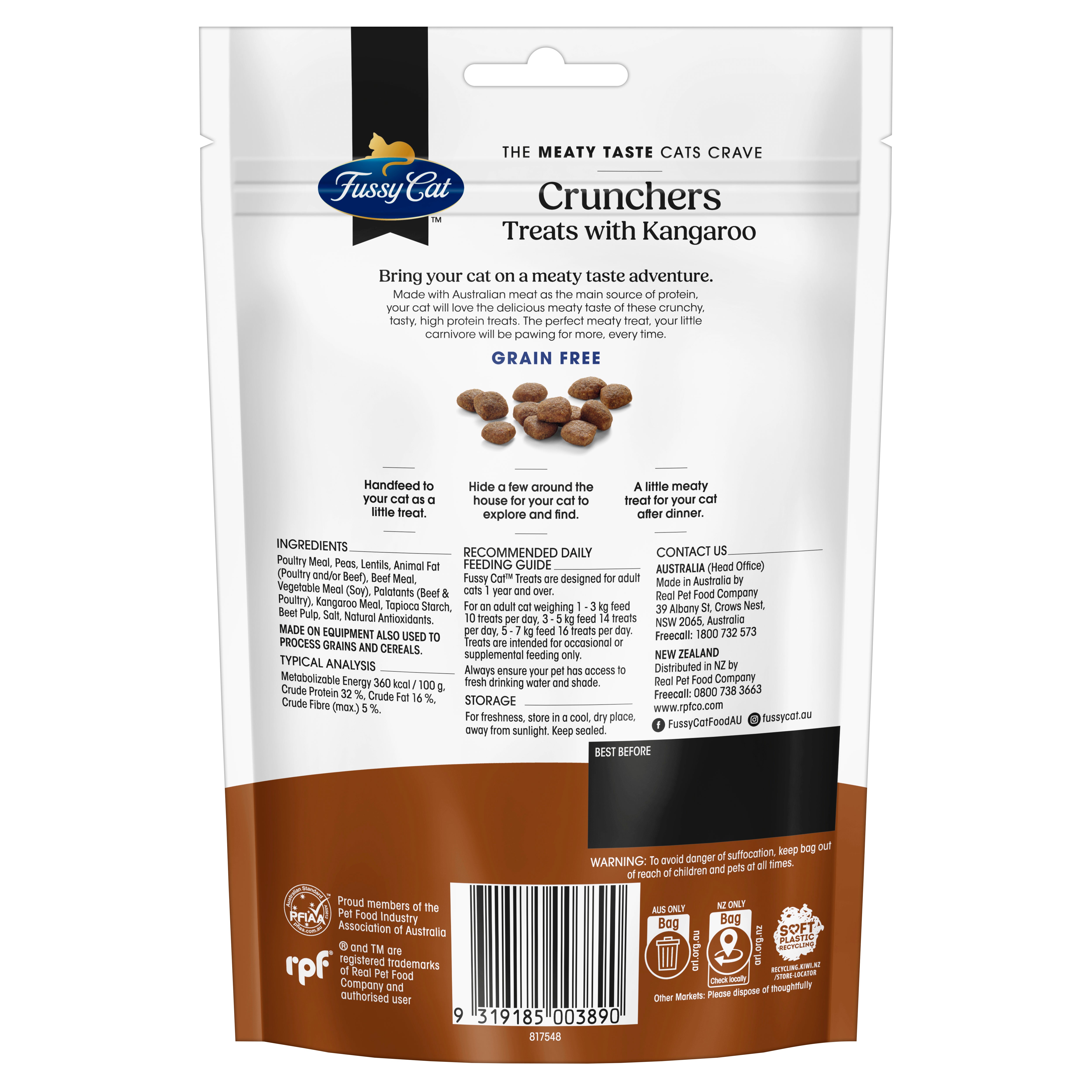 Fussy Cat Grain Free Crunchers with Kangaroo Cat Treat 100g