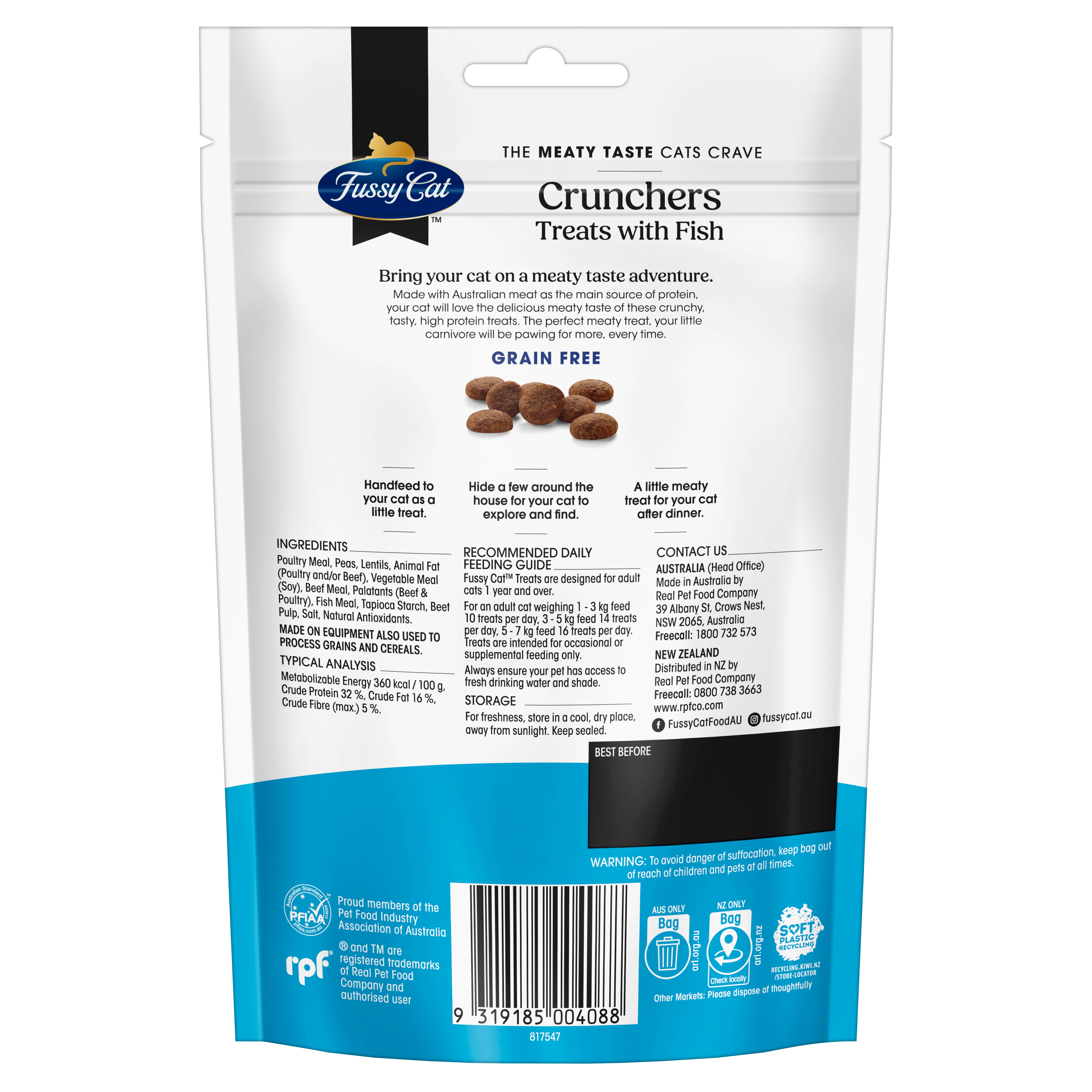 Fussy Cat Grain Free Crunchers with Fish Cat Treats 100g