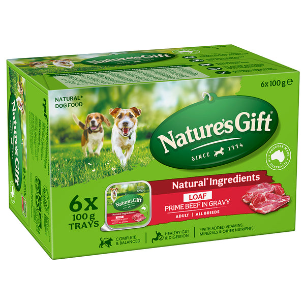 Nature's Gift Prime Beef in Gravy Loaf Adult Wet Dog Food 6 x 100g Trays