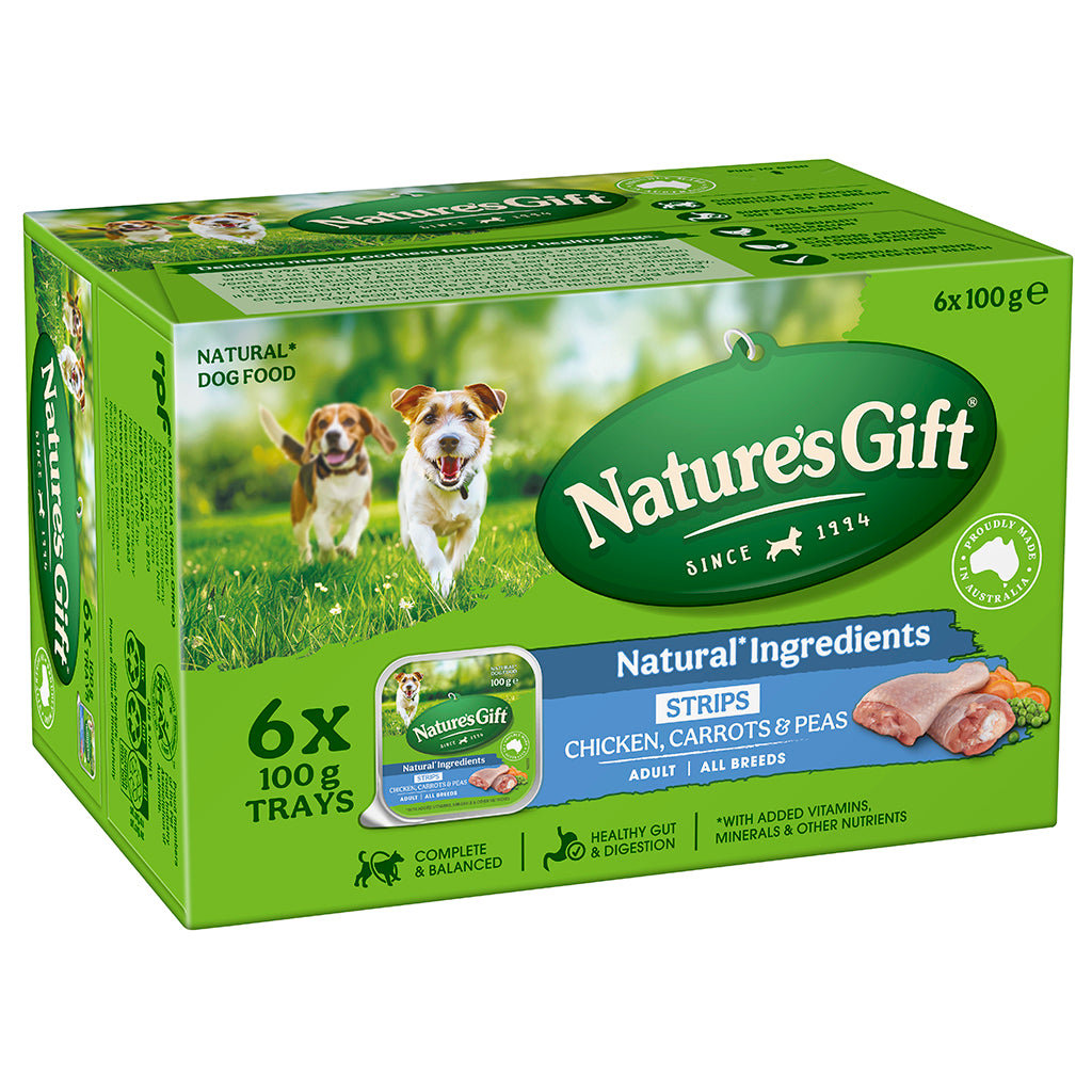 Nature's Gift Strips Chicken with Carrots & Peas Adult Wet Dog Food 6 x 100g Trays