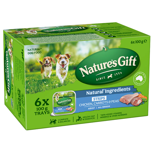 Nature's Gift Strips Chicken with Carrots & Peas Adult Wet Dog Food 6 x 100g Trays