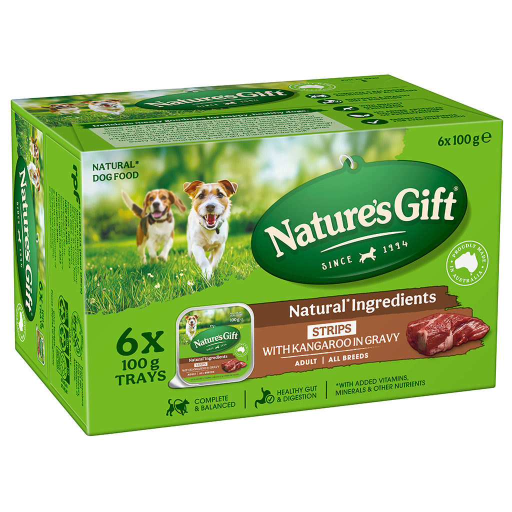 Nature's Gift Strips with Kangaroo in Gravy Adult Wet Dog Food 6 x 100g Trays