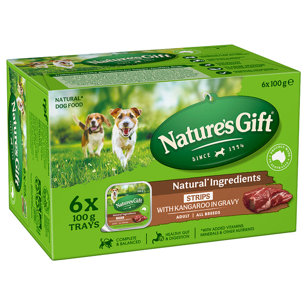 Nature's Gift Strips with Kangaroo in Gravy Adult Wet Dog Food 6 x 100g Trays