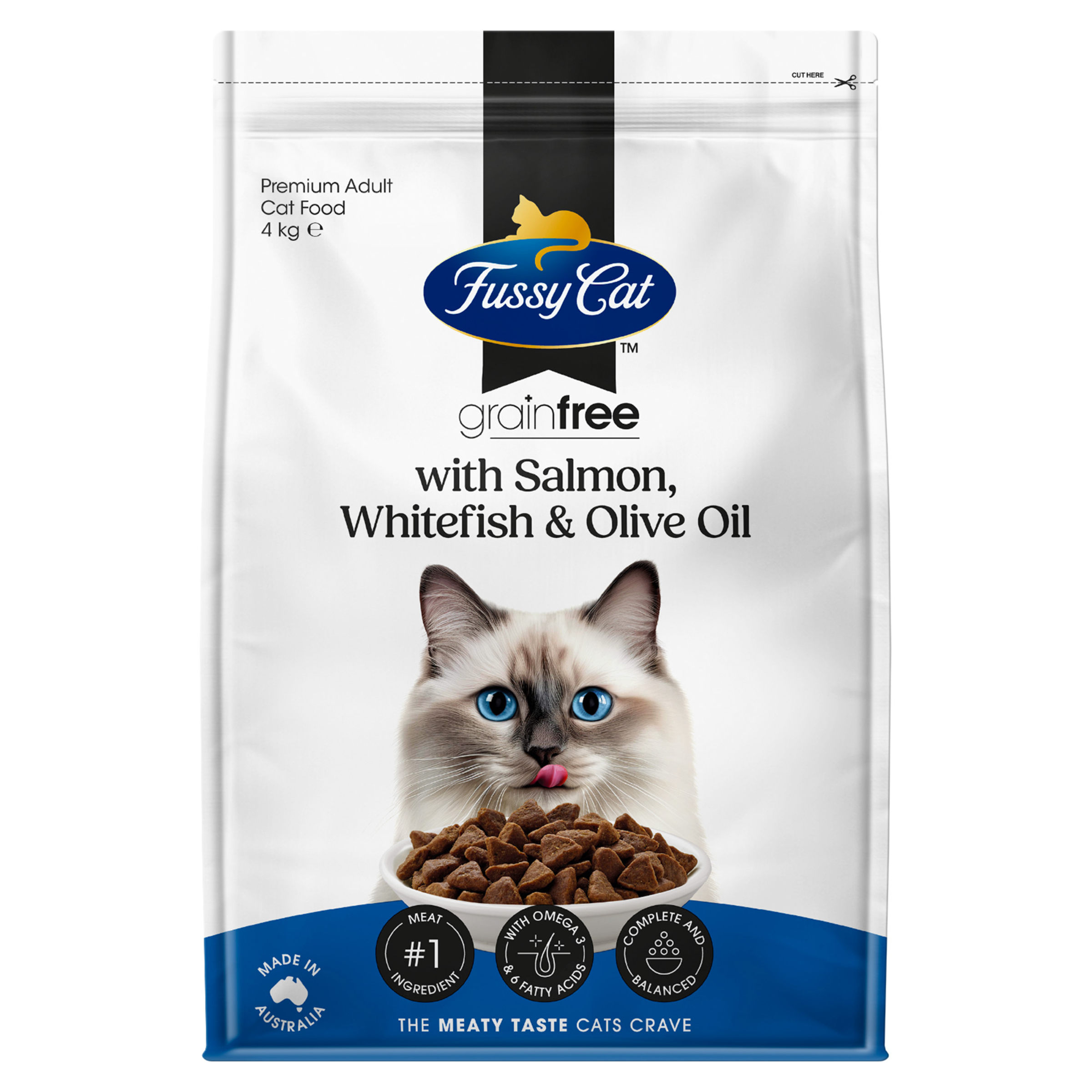 Fussy Cat Grain Free With Salmon, Whitefish & Olive Oil Dry Cat Food 4kg