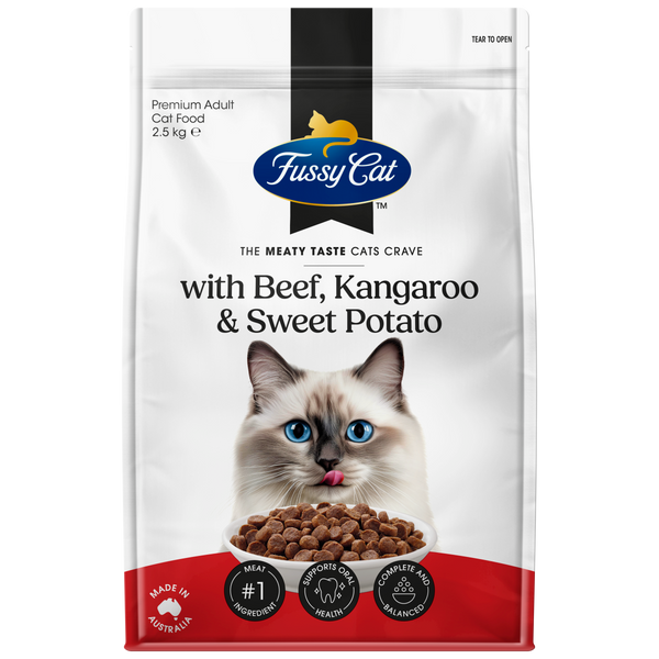 Fussy Cat Grain Free Beef and Kangaroo with Sweet Potato Dry Cat Food 2.5kg