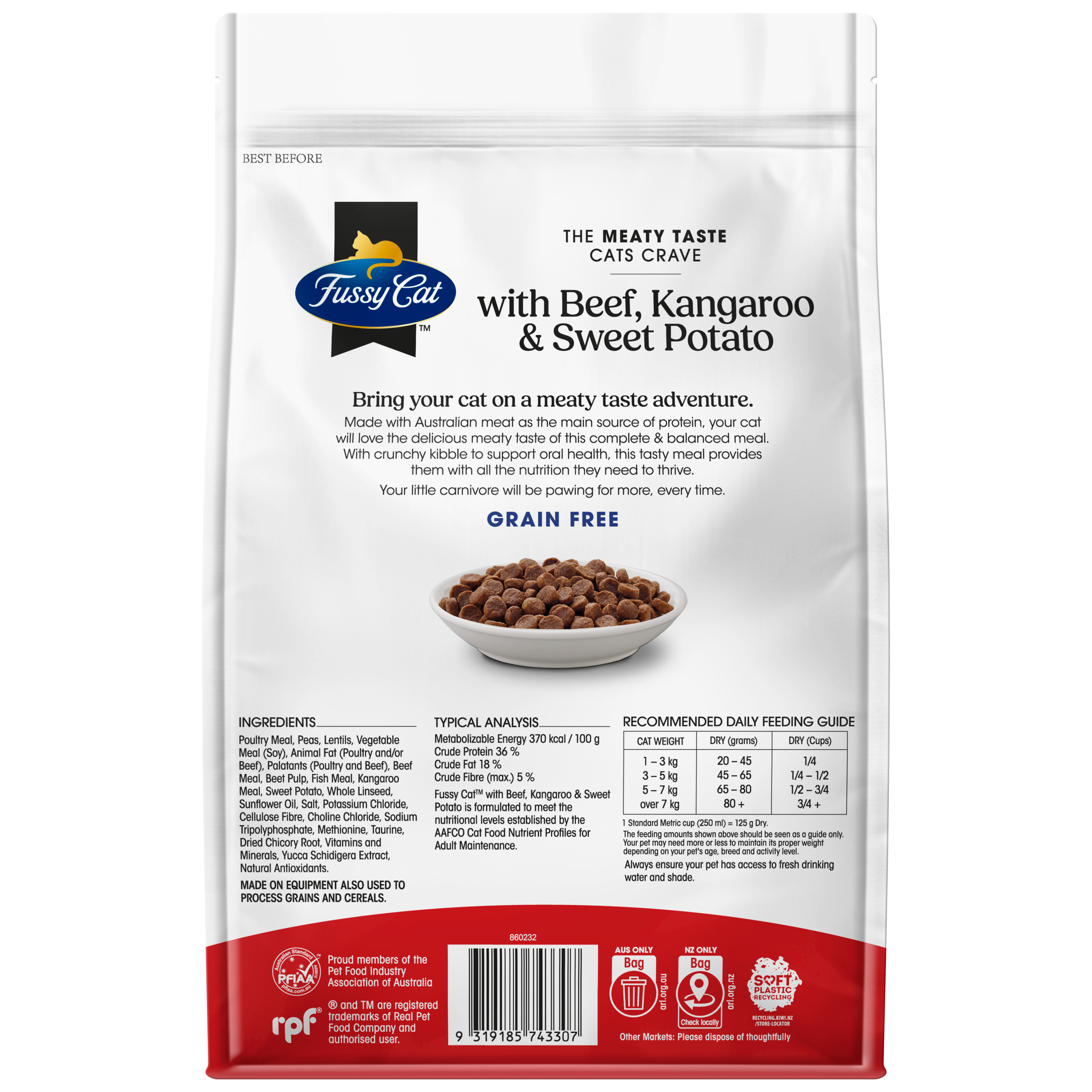 Fussy Cat Grain Free Beef and Kangaroo with Sweet Potato Dry Cat Food 2.5kg
