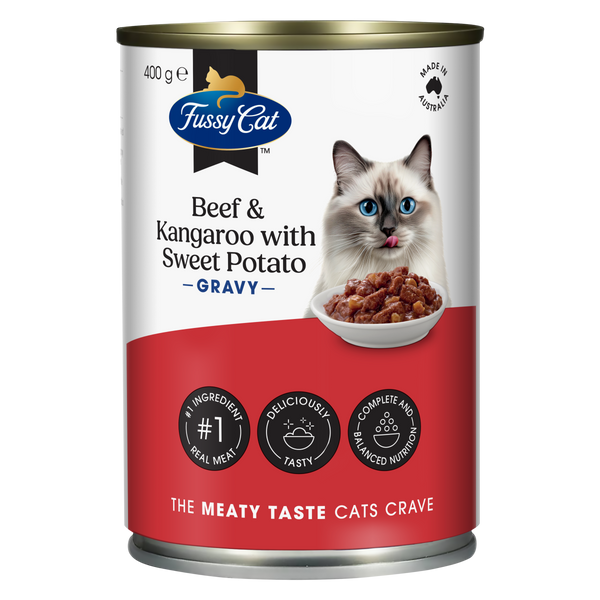 Fussy Cat Grain Free Beef and Kangaroo with Sweet Potato Wet Cat Food 400g