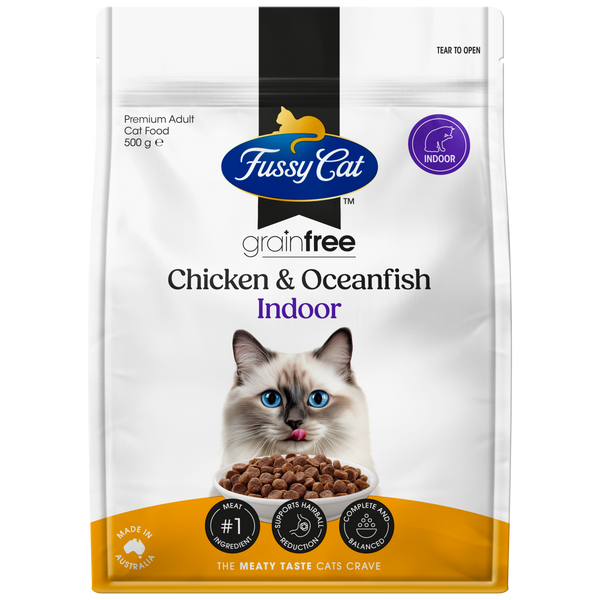Fussy Cat Grain Free Indoor Chicken & Oceanfish Dry Cat Food 500g