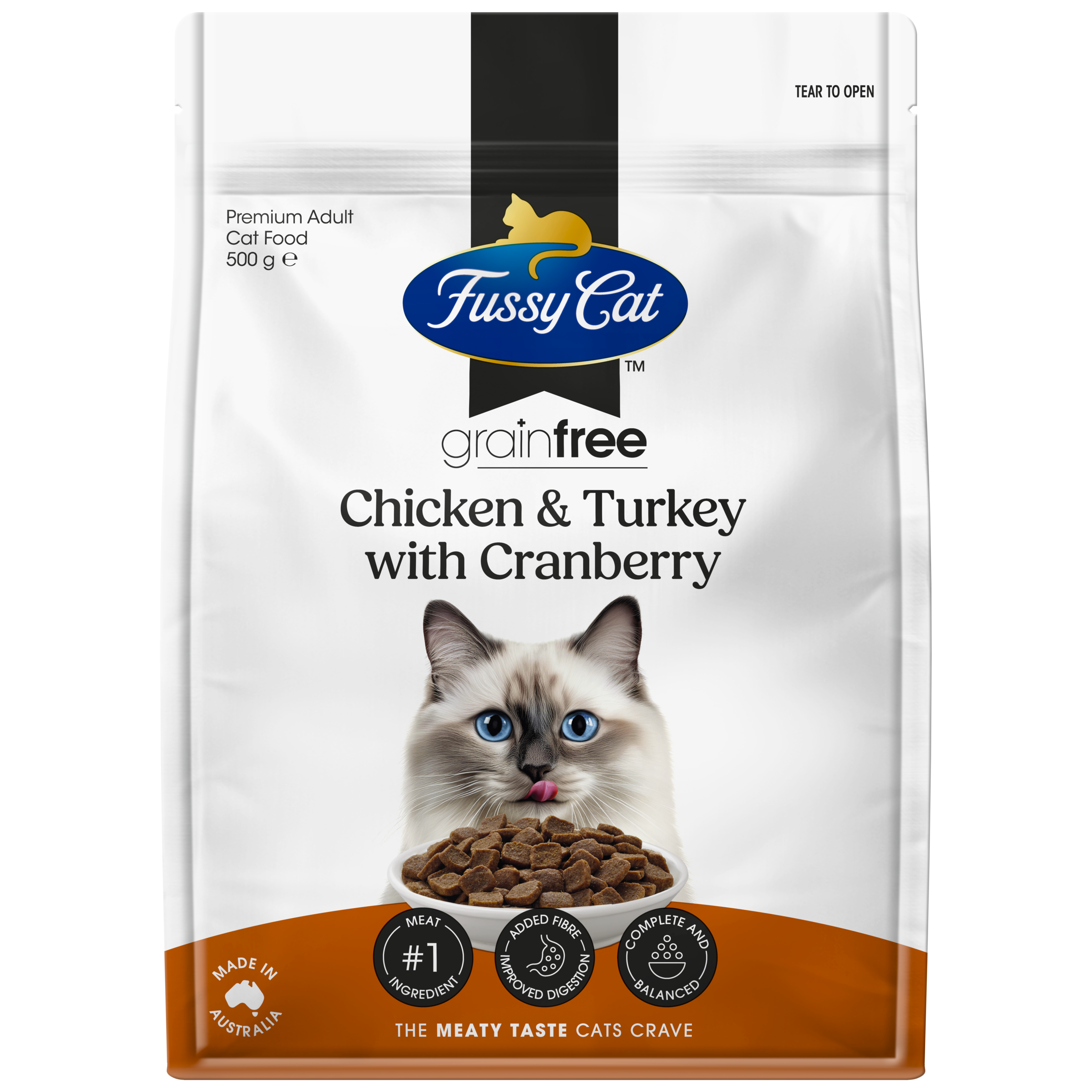 Fussy Cat Grain Free Chicken and Turkey with Cranberry Dry Cat Food 500g
