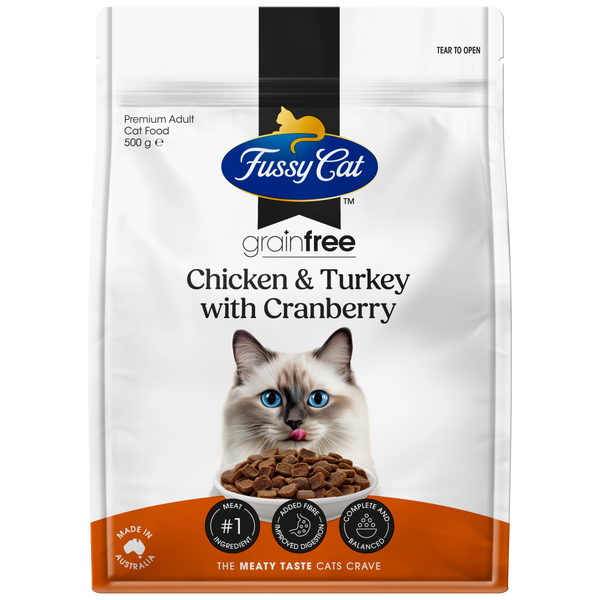 Fussy Cat Grain Free Chicken and Turkey with Cranberry Dry Cat Food 500g