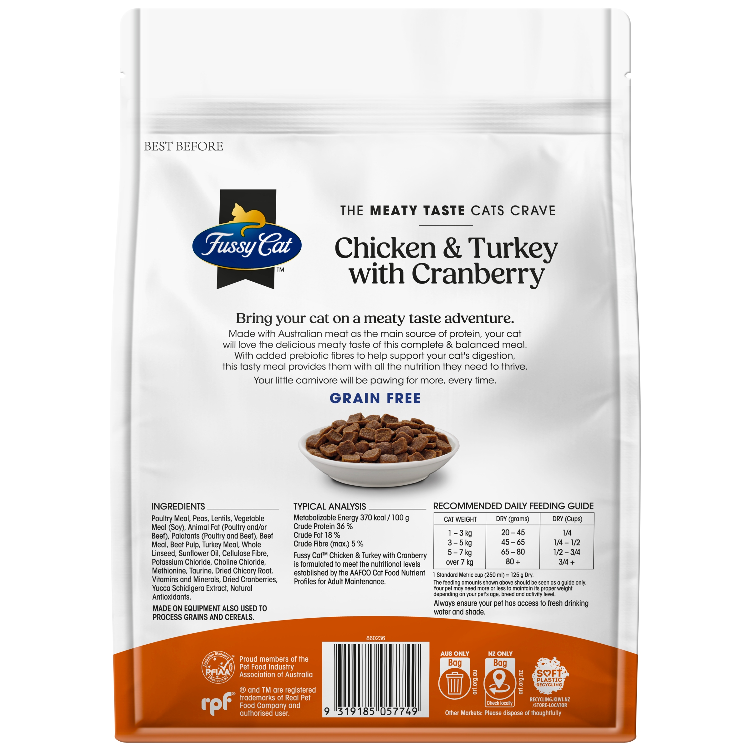 Fussy Cat Grain Free Chicken and Turkey with Cranberry Dry Cat Food 500g