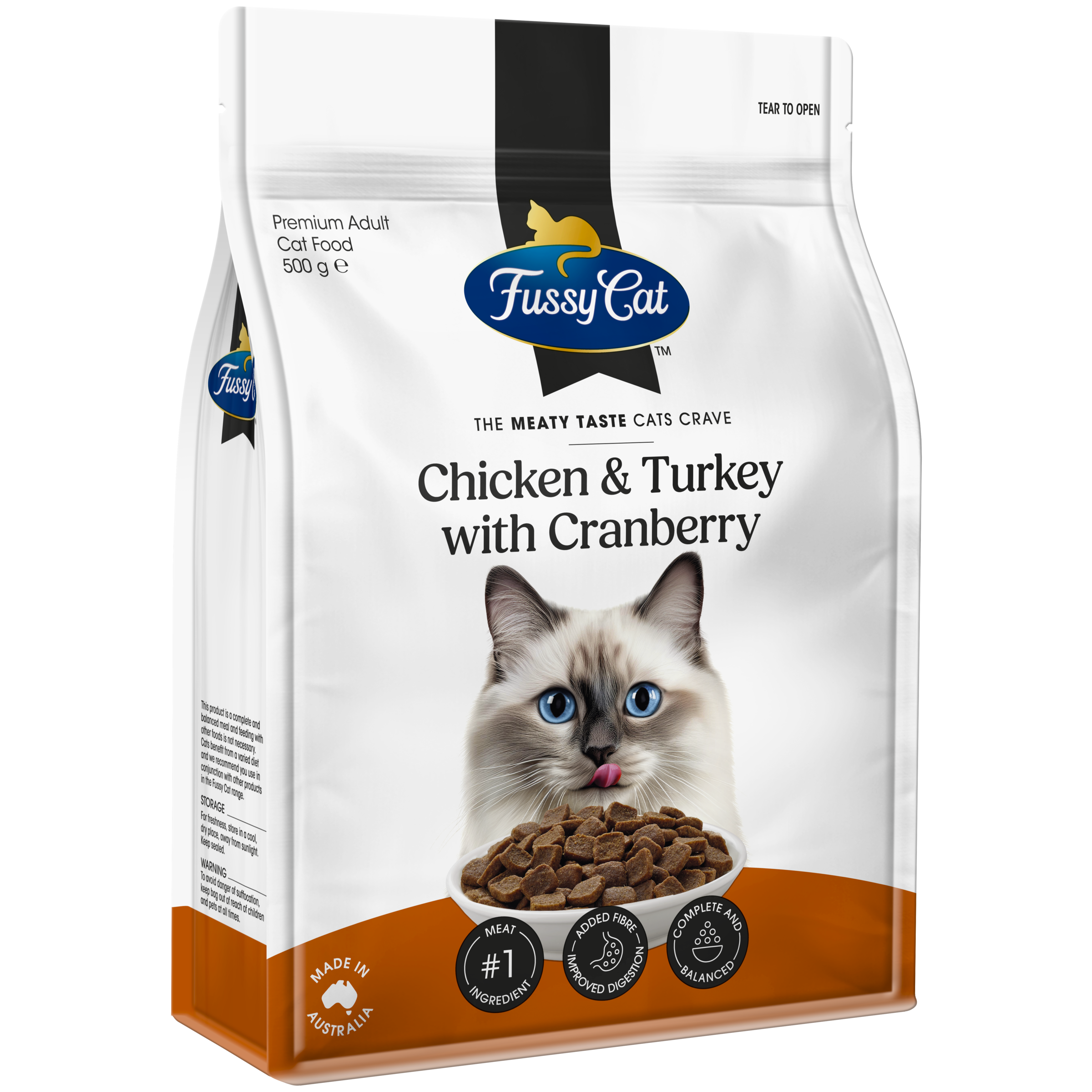 Fussy Cat Grain Free Chicken and Turkey with Cranberry Dry Cat Food 500g