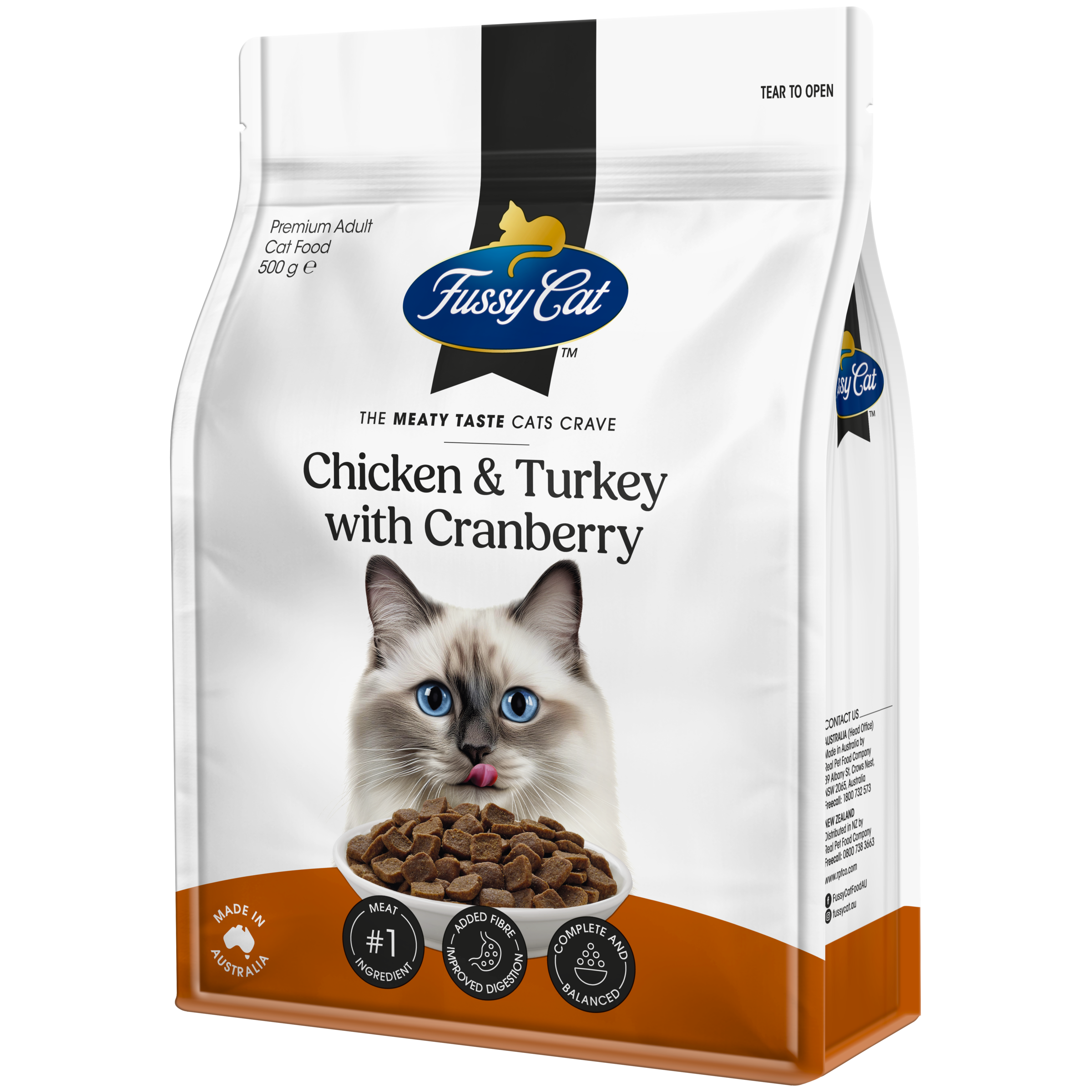 Fussy Cat Grain Free Chicken and Turkey with Cranberry Dry Cat Food 500g
