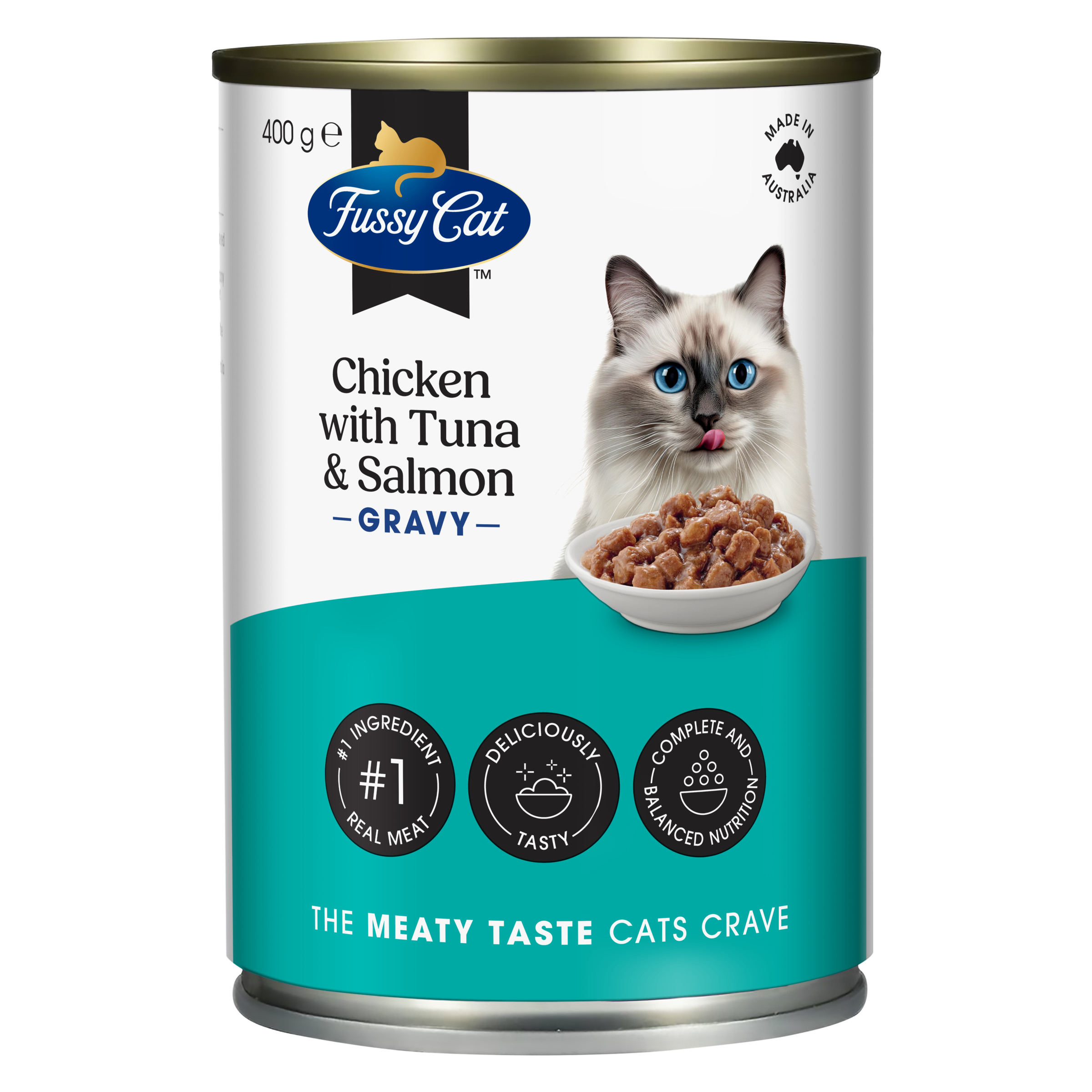 Fussy Cat Grain Free Chicken with Tuna and Salmon Gravy Wet Cat Food 400G Can