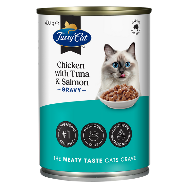 Fussy Cat Grain Free Chicken with Tuna and Salmon Gravy Wet Cat Food 400G Can