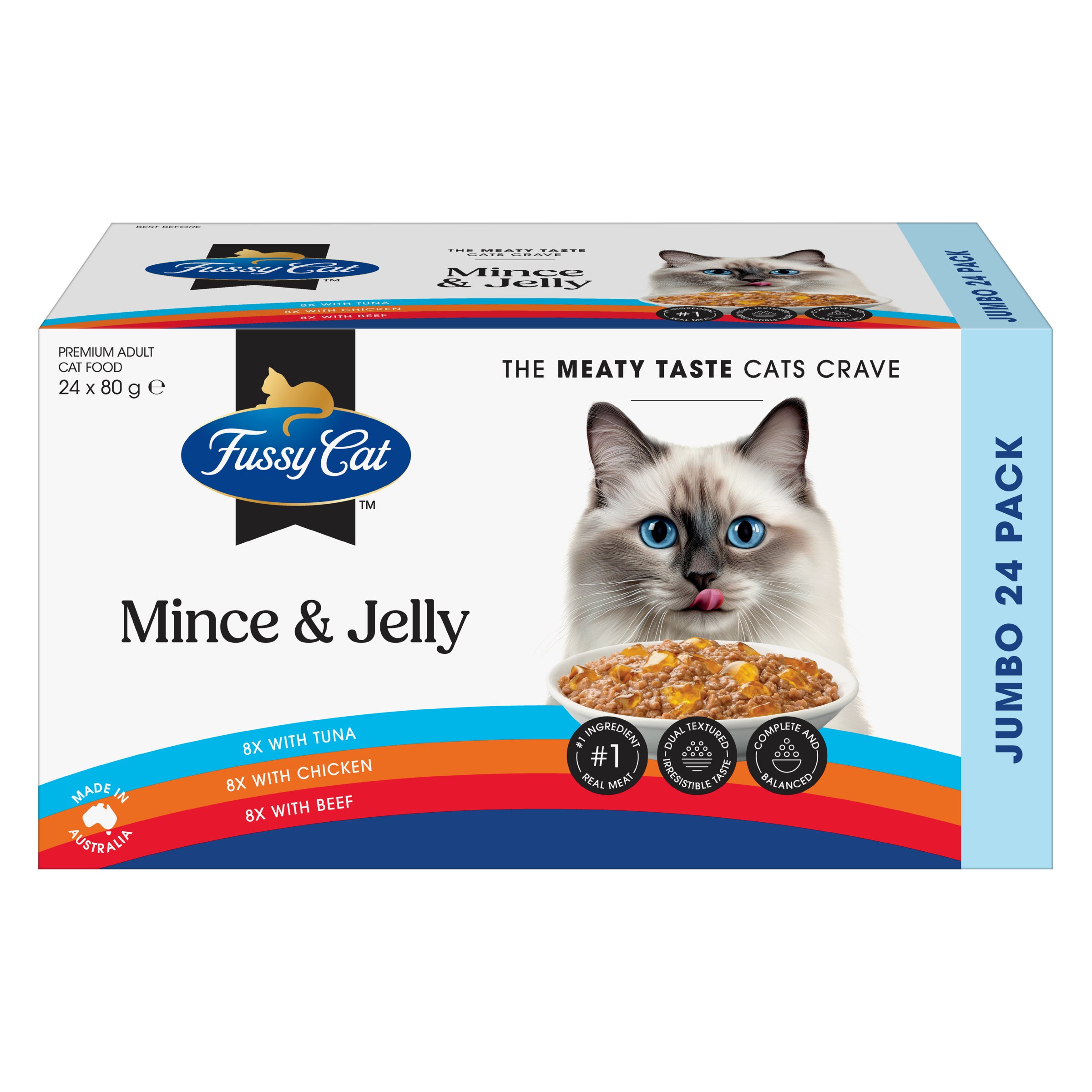 Fussy Cat Twice as Tasty Grain Free Mince & Jelly Wet Cat Food 24x80g