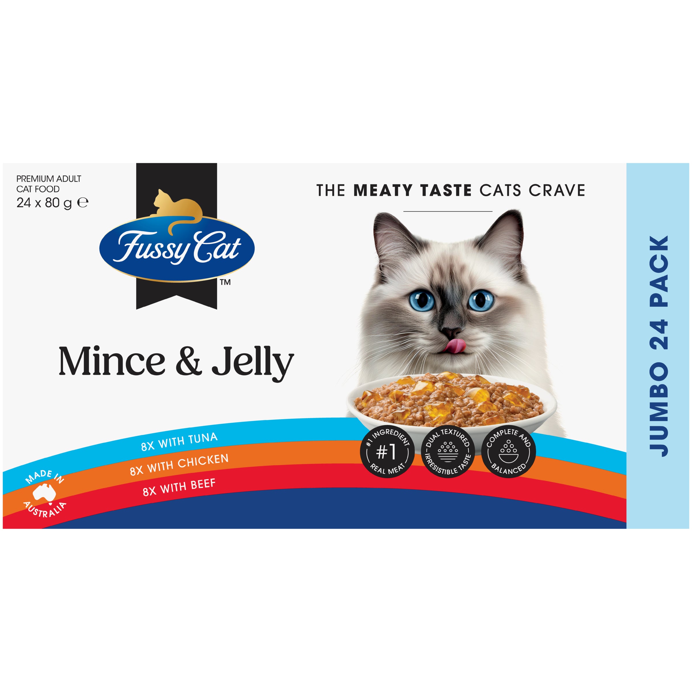 Fussy Cat Twice as Tasty Grain Free Mince & Jelly Wet Cat Food 24x80g