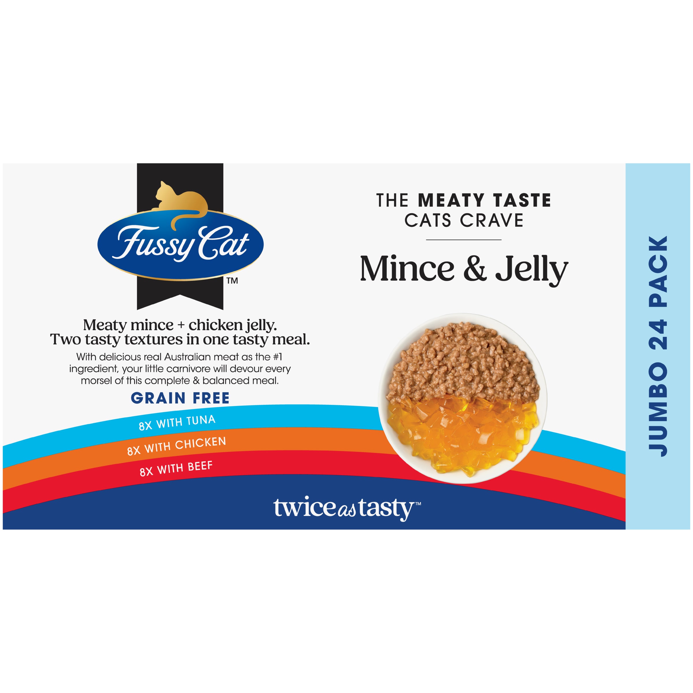 Fussy Cat Twice as Tasty Grain Free Mince & Jelly Wet Cat Food 24x80g