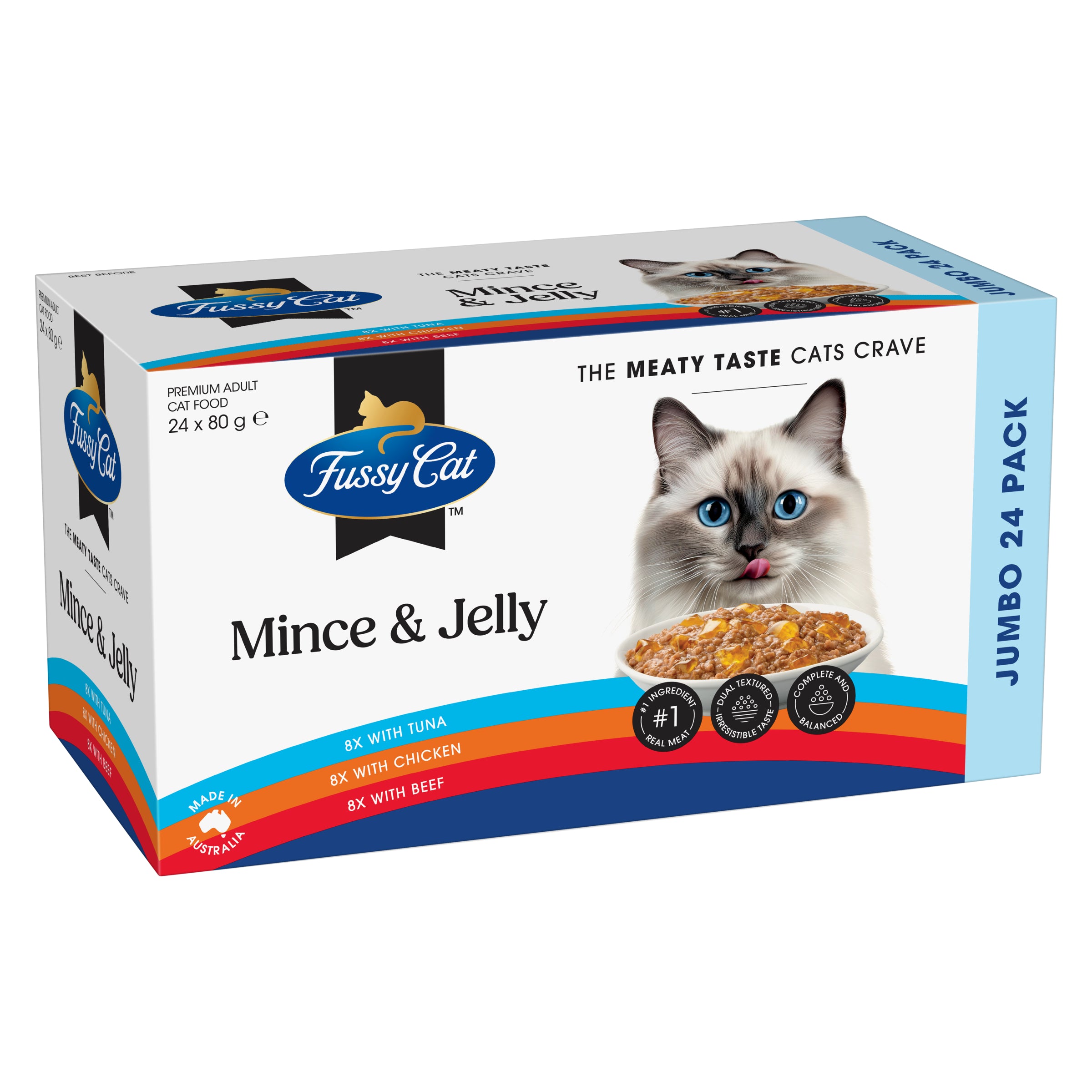 Fussy Cat Twice as Tasty Grain Free Mince & Jelly Wet Cat Food 24x80g