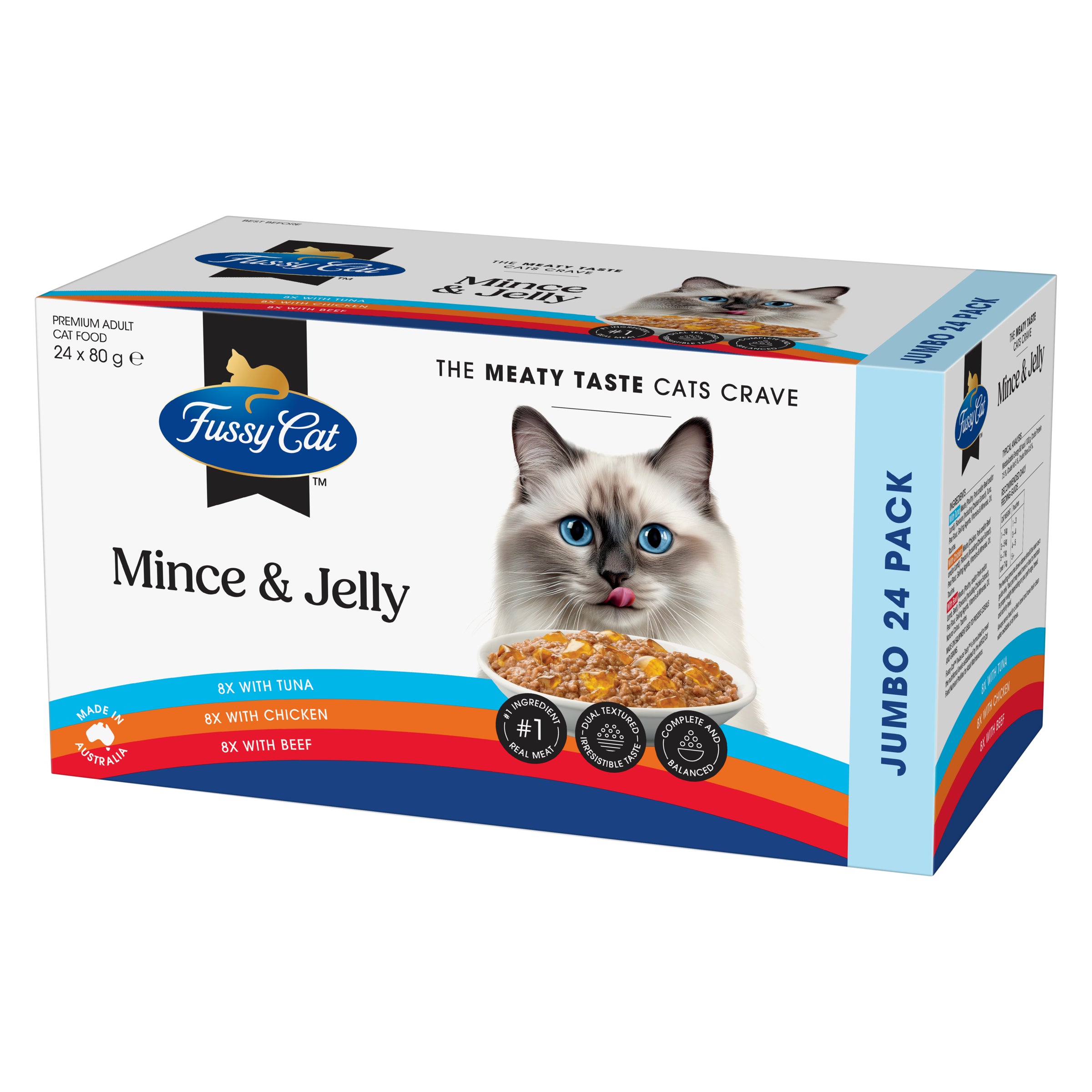 Fussy Cat Twice as Tasty Grain Free Mince & Jelly Wet Cat Food 24x80g