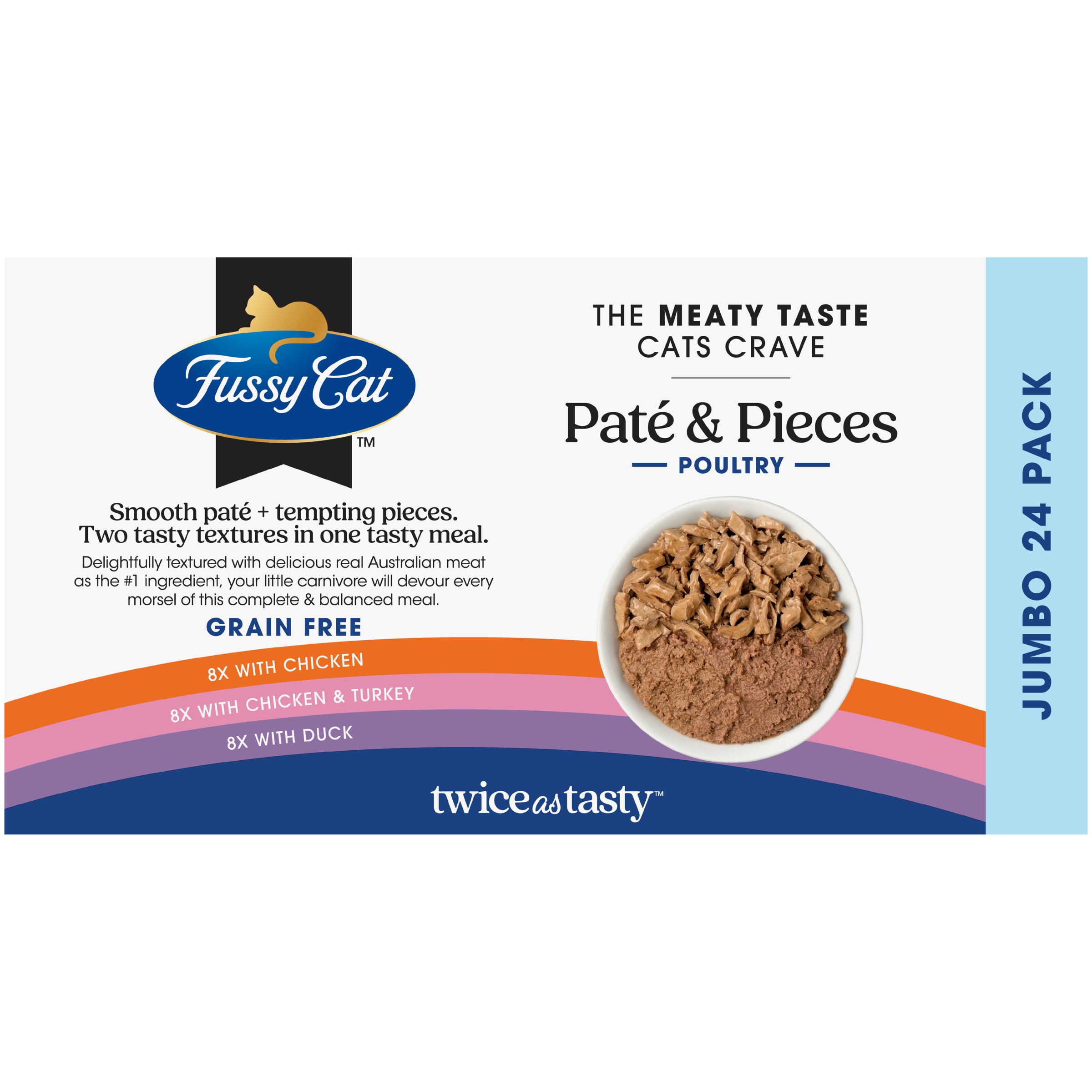 Fussy Cat Grain Free Adult Wet Cat Food Twice as Tasty Pate & Pieces Poultry Picks 24x80g Jumbo Pack