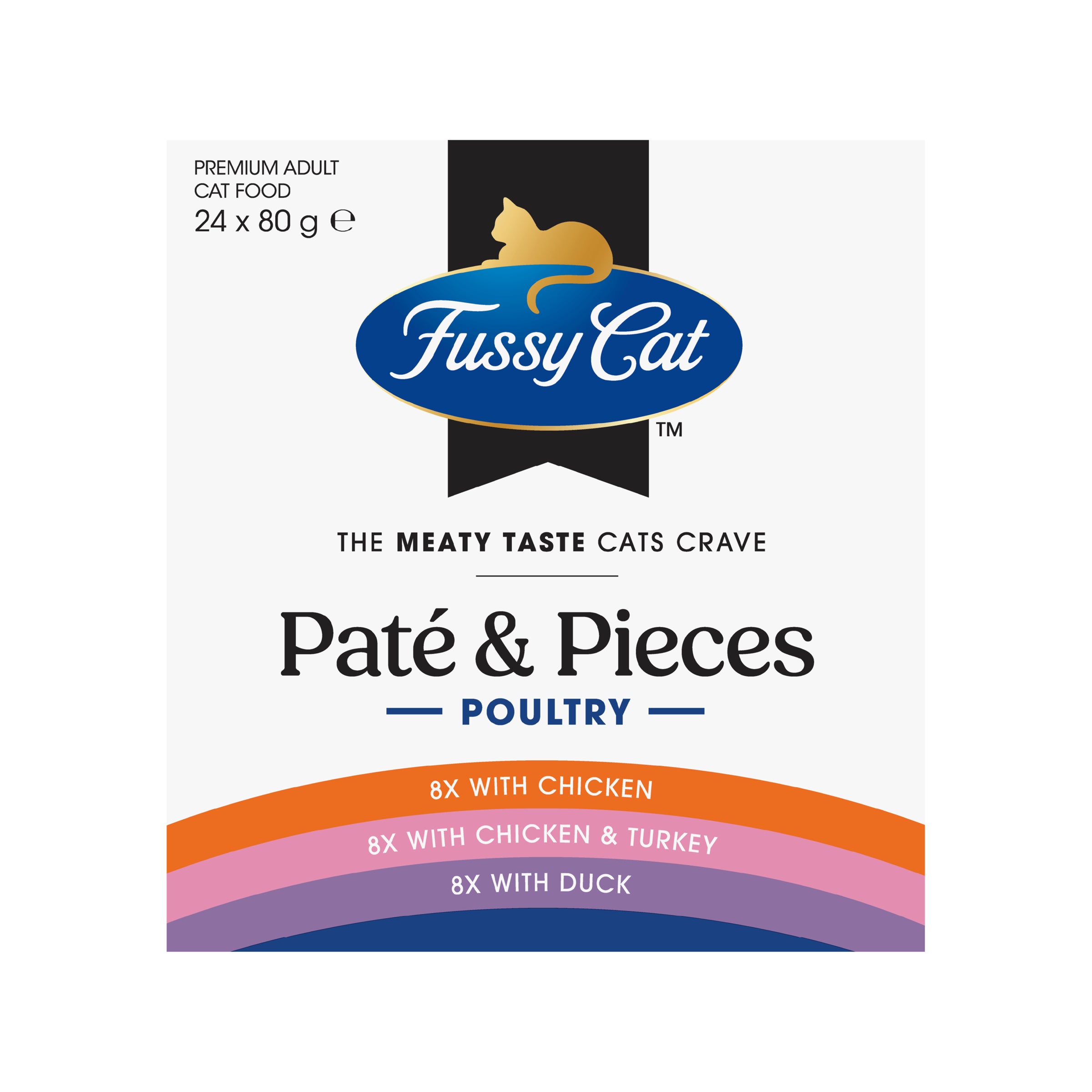 Fussy Cat Grain Free Adult Wet Cat Food Twice as Tasty Pate & Pieces Poultry Picks 24x80g Jumbo Pack