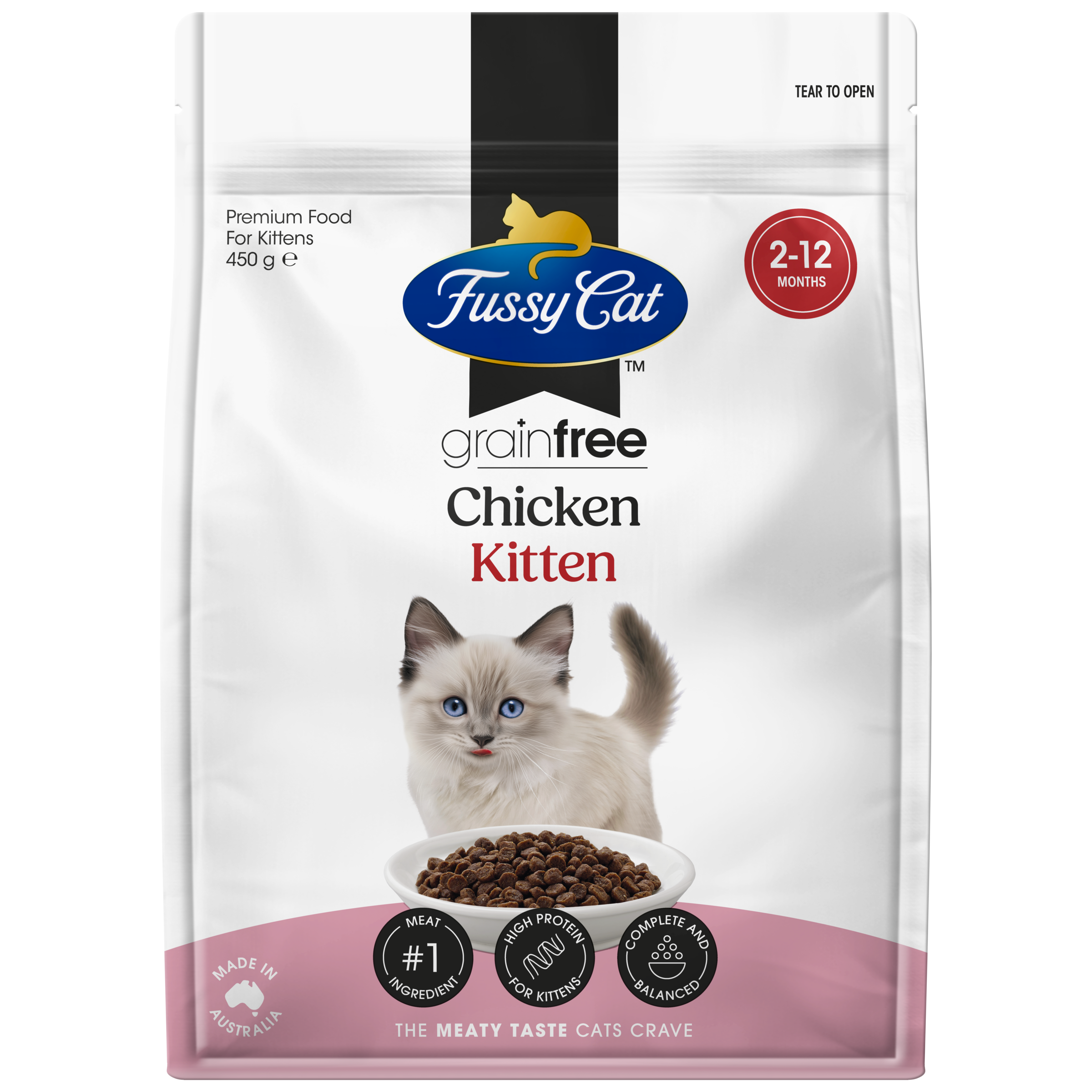 Fussy Cat Grain Free Chicken Kitten Dry Food 450g