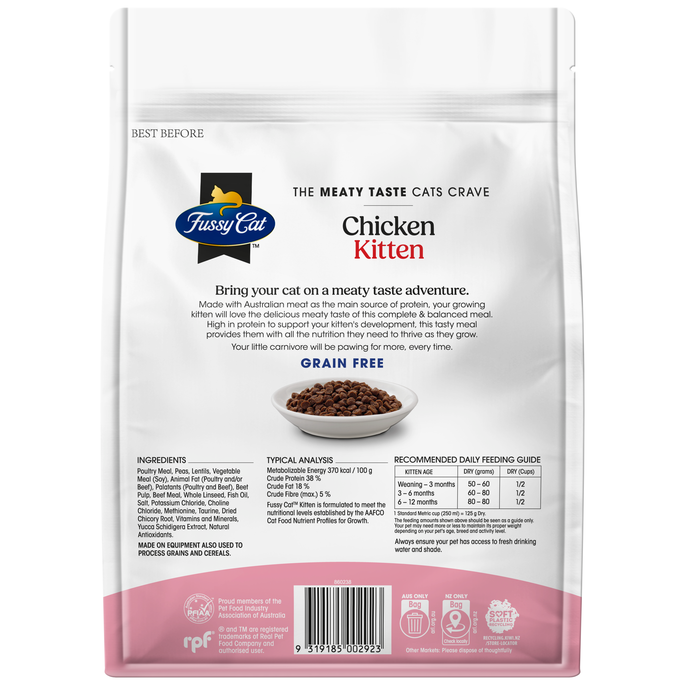 Fussy Cat Grain Free Chicken Kitten Dry Food 450g